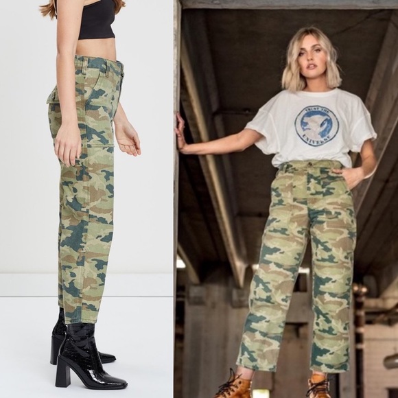 SOLD!!!!!Free People Remy Camo Cropped Pants Denim Green 27 - Picture 3 of 7